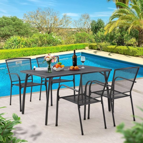 AECOJOY Metal Patio Dining Set for 4 with 51" Table, Umbrella Hole, and Stackable Chairs