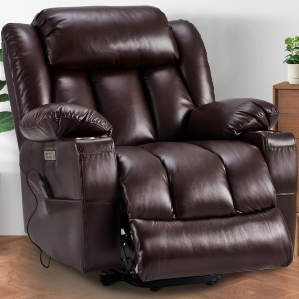 Brown Power Lift Recliner with Massage, Heat, Cup Holders, USB/Type-C Ports, and Remote Control
