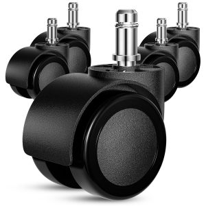 5-Pack 2-Inch Office Chair Casters, Heavy-Duty, Silent Rubber Wheels for Wood and Carpet, Universal Fit