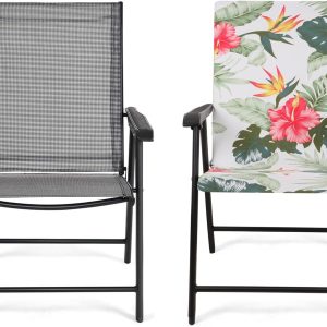 Deisy Dee Green Leaves Patio Chair Covers for Outdoor Steel Sling Folding Chairs