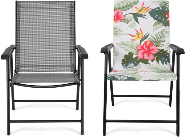 Deisy Dee Green Leaves Patio Chair Covers for Outdoor Steel Sling Folding Chairs