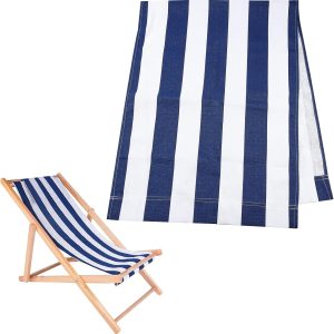 Beach Sling Chair Replacement Canvas, Blue/White Stripes, 114x43cm