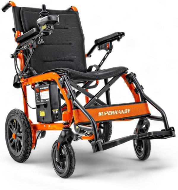 SuperHandy GoRide Electric Wheelchair - Lightweight, Foldable, Dual Motors, Zero Turn, Portable (220lbs Capacity)