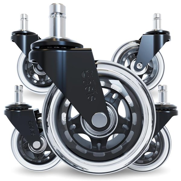 Office Oasis Rollerblade Chair Wheels - Smooth, Quiet, Floor-Safe, Easy-Install, Universal Fit, Set of 5