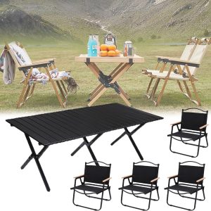 Portable Folding Camping Table with Four Chairs, 120x60cm, Aluminum, for Outdoor Picnic, BBQ, and Hiking