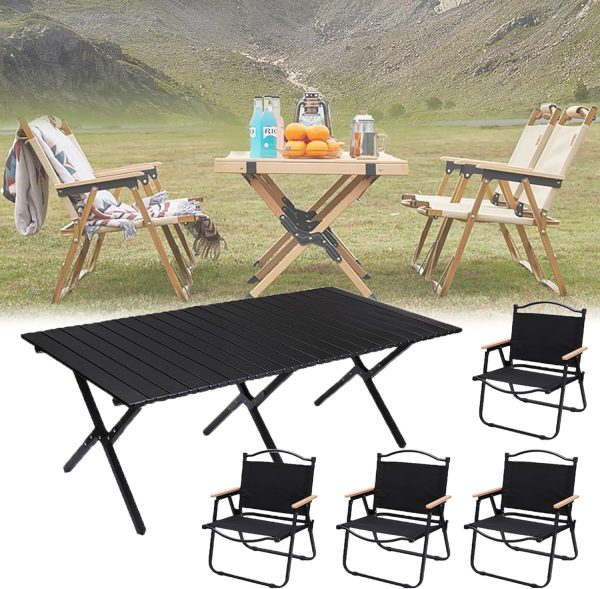 Portable Folding Camping Table with Four Chairs, 120x60cm, Aluminum, for Outdoor Picnic, BBQ, and Hiking
