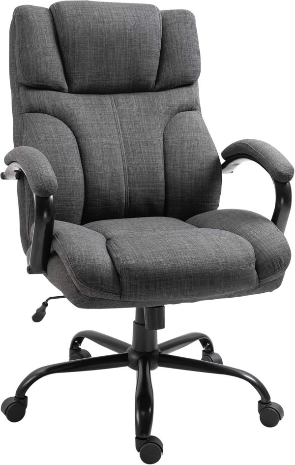 Vinsetto 500lbs Big and Tall Office Chair, Wide Seat, Adjustable, Swivel, Linen, Dark Grey