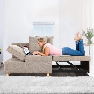 SEJOV 4-in-1 Convertible Sofa Bed Chair, 3-Seat Linen Loveseat with 2 Pillows, Recliner for Small Spaces, Adjustable Backrest, Brown Grey