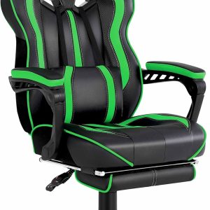 Vonesse Gaming Chair with Footrest, Massage, and Reclining for Adults and Teens (Green/Black)