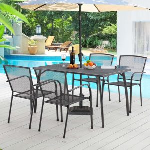 AECOJOY 5-Piece Patio Dining Set with Umbrella Hole for Garden, Bistro, Deck