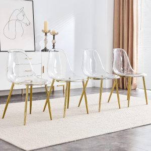 Set of 4 Clear Acrylic Dining Chairs with Gold Legs