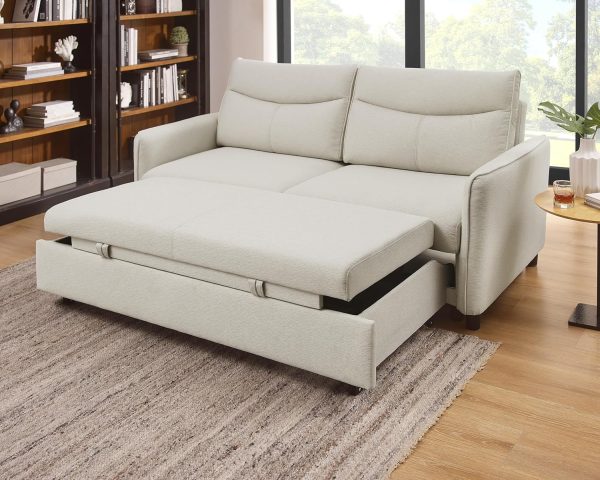 75-Inch Queen Convertible Sleeper Sofa Bed, Pull-Out Futon Loveseat for Small Spaces, Beige