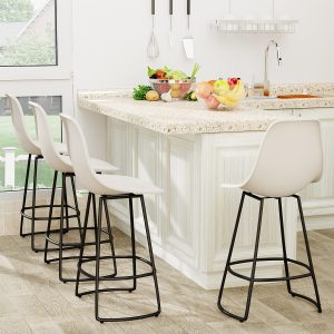 Aklaus White Plastic Swivel Bar Stools, Set of 4, 30" Height, Easy-Clean, Sturdy