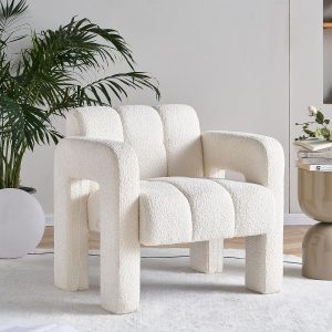 Beige Boucle Accent Armchair, Wide Comfy Oversized Sofa for Living Room or Bedroom