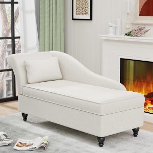 Yongqiang Beige Upholstered Storage Chaise Lounge with Left Armrest for Bedroom, Living Room, or Office