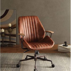 Vintage Leather Office Chair with Adjustable Height, Swivel, and Ergonomic Design