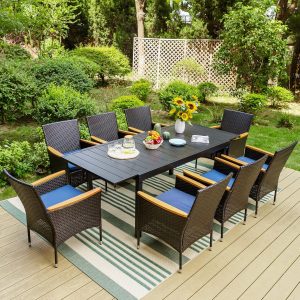 Sophia & William 9-Piece Patio Dining Set with Expandable Table and 8 Rattan Chairs