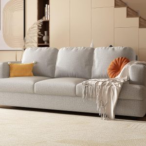 Beige 3-Seater Chenille Sofa with 24" Deep Seats for Living Room