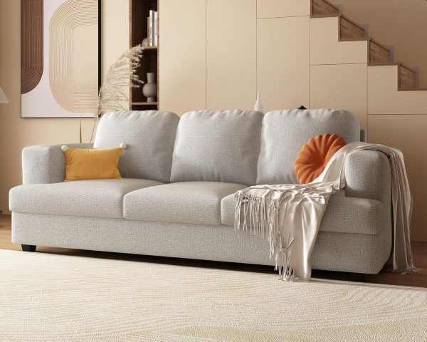 Beige 3-Seater Chenille Sofa with 24" Deep Seats for Living Room