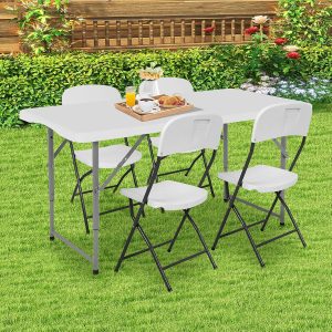 4ft Folding Table with 4 Chairs, Portable Set for Indoor/Outdoor Events, White