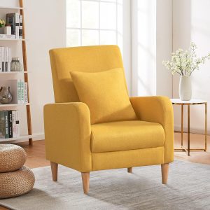 COLAMY Modern Yellow Upholstered Accent Chair with Pillow and Wood Legs