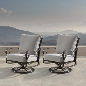 Oakland Living Swivel Rocking Patio Chairs – Aluminum Frame with Thick Grey Cushions, Antique Copper, Set of 2