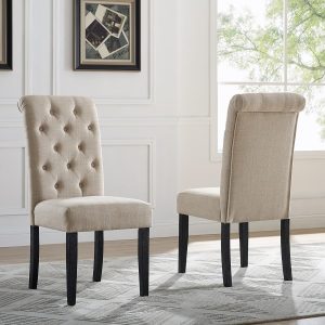 Roundhill Furniture Leviton Wood Tufted Dining Chairs, Set of 2, Tan